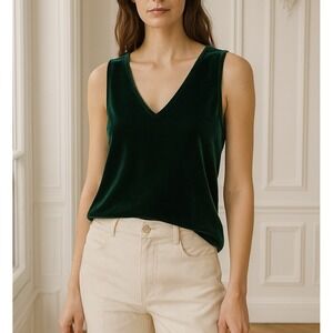 NWT J Crew Emerald Green‎ Velvet XXS Tank Top NEW! Christmas Holiday Winter Glam
